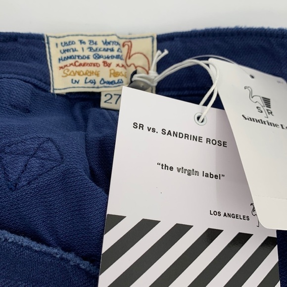 Sandrine Rose distressed pleated blue tapered leg jeans ankle flax denim new 27 - Picture 8 of 8